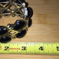 Vintage Geometric Stretch Bracelet Gold Tone Black Acrylic Art Deco Career