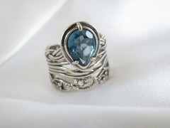 OrPaz 925 Sterling Silver London Blue Topaz Organic Ring Size 6