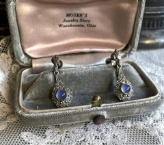Antique Art Deco 835 European Silver Luminous Purple Screw Back Earrings