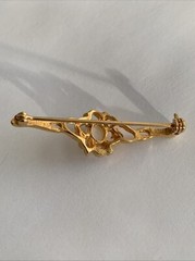 1 3/4” Vintage Bar Brooch Pin Faux Pearl White Stone Gold Tone