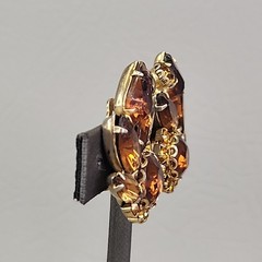Vintage Rhinestone Clip On Earrings Climber Brown Glass Autumn Fall 1.25″