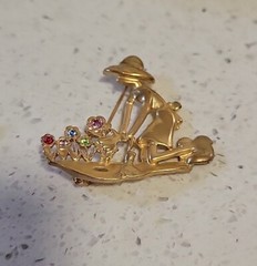 Lovely Woman Gardening Brooch with Rhinestone Flowers