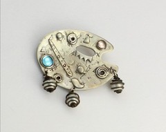 Vintage 80s Deborah Roberts Modernist Whimsy Palette Caged Pearl Dangle Pin