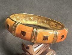 Nolan Miller enamel bangle bracelet coral peach orange Austrian Crystals Signed