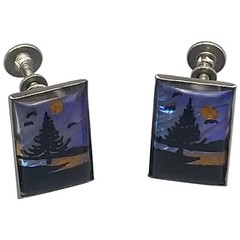 Butterfly Wing Pine Tree Lake Screw Back Earrings Small Rectangular