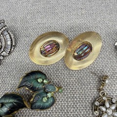 Vintage Rhinestone Earring Lot 11 Pair Dangle Leaves Crystal Monet Roman