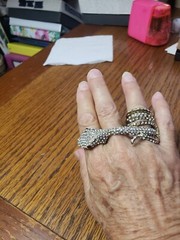 Vintage Brass, Copper And Paved Rhinestone Body, Garnet Red Eyes. Size Approx. 7