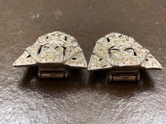 Antique Vintage Silver Plated Pot Metal & Pave Crystal/Rhinestone Dress Clips