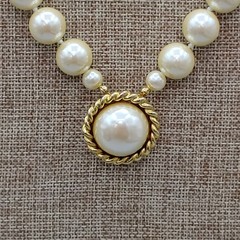 CAROL LEE Faux Chunky Pearl Double Strand Choker Necklace Pendant Gold Toned 30″