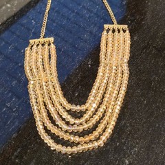 Vintage Layered Glass bib Necklace Champagne Colored Statement Sparkle Jewelry