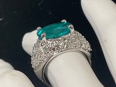 925 Sterling Silver vintage cocktail ring .5” aquamarine Ring 8 ornate MCM domed