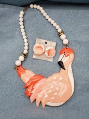 Vintage Chunky Resin Statement Necklace Resin Pink Flamingo New old stock