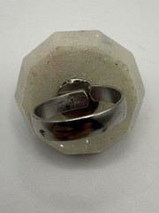 BIG Confetti Resin/Lucite Cocktail Ring Silver Tone Size 8.5 Can Adjust Smaller