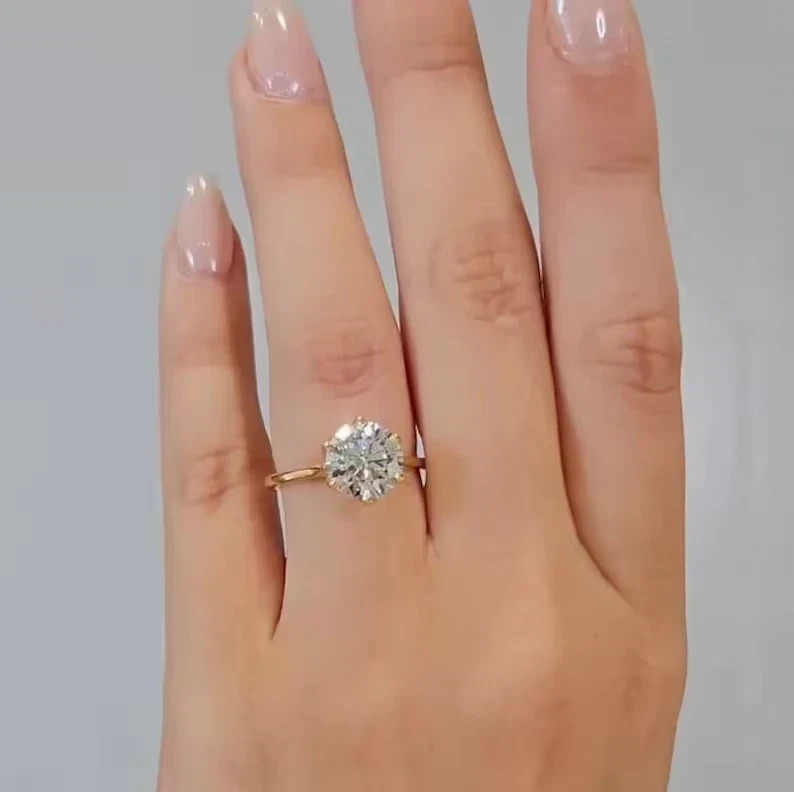 2CT Round Cut Lab Created Diamond Solitaire Wedding Ring 14K Yellow Gold Plated