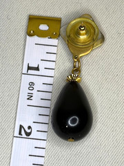 Vintage 80s Brushed Gold Jet Black Teardrop Dangle Stud Earrings Geometric 1.75”