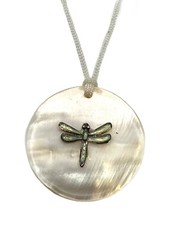 Dragonfly Pendant Abalone MOP Shell Choker Necklace Sea Glass White Green Blue