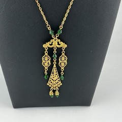 Vtg Necklace GoldT MCM Green Lucite Beads Asian Style Feminine 20” Boho Chic