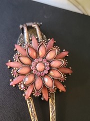 Ornate Copper Vintage Clip 4 Inch Spring Jeweled Flower Rhinestones