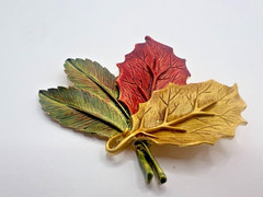 Vintage Tona Leaf Brooch Large 3” Fall Colors Leaves Autumn Enamel Statement Pin