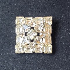 Vintage Art Deco Brooch Pin Silver Tone Clear Rhinestone Square 1.50″
