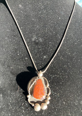 VTG Sterling Navajo Shadowbox One Feather Jasper Pendant Necklace Signed Larry W