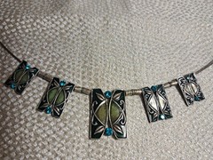 Vintage Czechoslovak Enamel Necklace | Turquoise Glass, 1980s Modernist 39 cm +