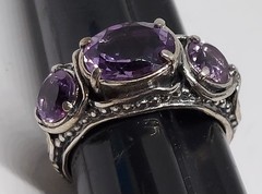 vintage Sterling Silver 3 purple Amethyst Ring OR PAZ signed PZ Israel size 8