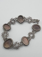 VTG 800 Silver Filigree Cameo Bracelet 7″ Mother of Pearl/Shell Carved