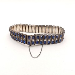 Art Deco Sterling Silver Blue Rhinestone Tennis Bracelet 6.25in Leach & Miller