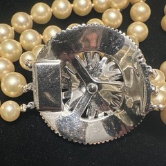 Vtg Signed JOMAZ Triple Strand Faux Pearl Rhinestone Baguette Clasp Choker
