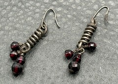 Rare Victorian Sterling Silver Bohemian Red Garnet Corkscrew Dangle Earrings