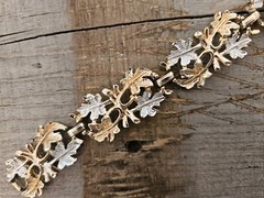 VINTAGE Sarah Coventry Maple Leaf Gold Silver Tone Bracelet Brooch Set GORGEOUS