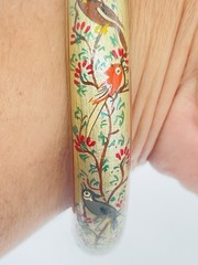 Vintage Tropical Parrot Bird Bangle Bracelet Hand Painted Gold Statement