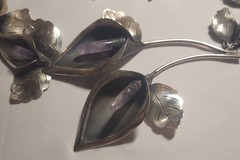 vintage PAR Taxco sterling silver (925) jewelry set with amethyst teardrops.