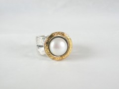 Modernist Sterling Silver 925 w 14K Gold Chunky Pearl Ring FITS Size 6.5