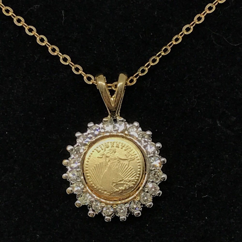 Vintage High End Fashion Jewlery Lady Liberty with Pave Crystals Accent Necklace