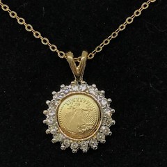 Vintage High End Fashion Jewlery Lady Liberty with Pave Crystals Accent Necklace