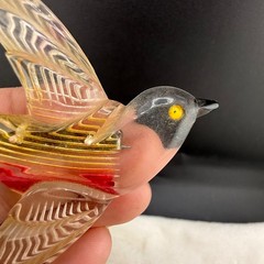 Vintage Lucite Bird Brooch Red Yellow Nice