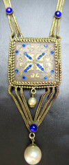 Amazing Art Deco Blue Glass Painted Frame Necklace
