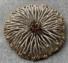Vintage 1970s PARK LANE Large White Enamel Rhinestone Coral Flower BROOCH PIN