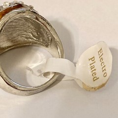 Vintage Brown Enamel Swirl Crystal Cocktail Ring Art Deco Silver Plated Size 8