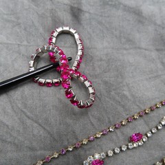 Lot of 4 Rhinestone Bracelets Tennis Vintage Red Pink Clear Crystal Set 938c