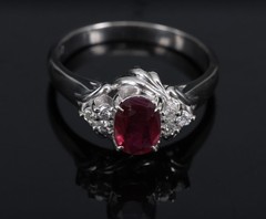 Vintage 0.68ct Intense Red Ruby & 0.08ct Diamond Platinum Handmade Ring Size 5