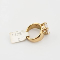 Vtg Sz 5 Ring Pear Teardrop Cubic Zirconia 18KGE Gold Electroplate Jewelry