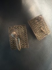 Antique Asian Carved Resin Figure Silver Metal Screwback Earrings