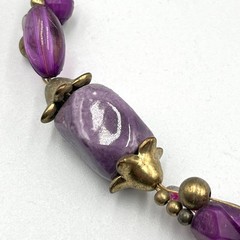 Vintage Style Purple Beaded Illusion Necklace Bronze Tone Boho Statement Fashion