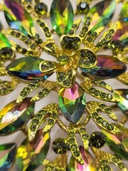 Stunning 6″ Watermelon Teardrop Shape Articulated AB Crystal Gold Tone Brooch