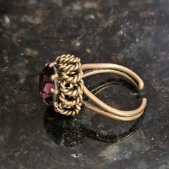 VTG Austrian Crystal RING Twist Brass Purple Glass Cocktail Dome 6.5 Adjustable