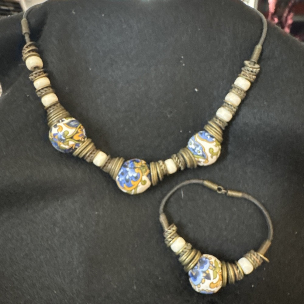 Vintage Tribal BOHO Statement Necklace Ceramic Beads,metal& Mixed Materials COOL