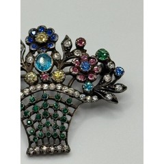 Vintage 935 Sterling Silver Paste Giardinetto Flower Basket Brooch Pin